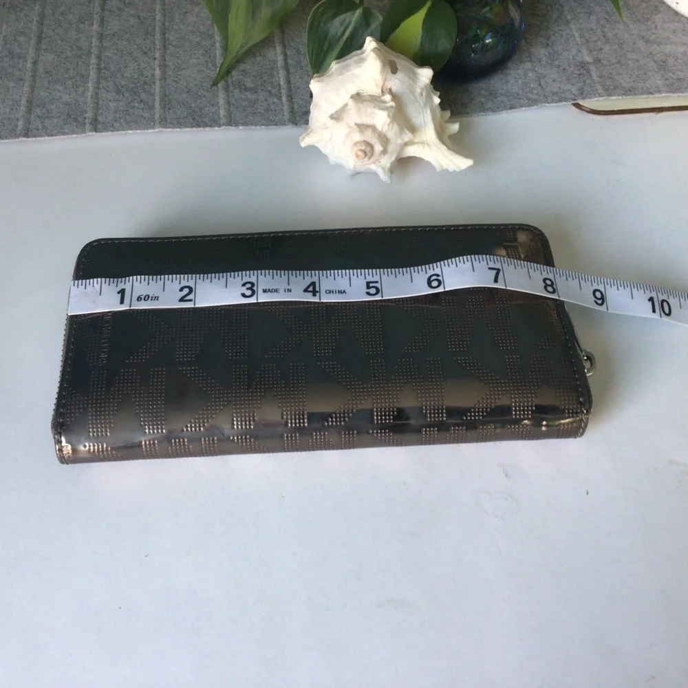Michael Kors Signature Metallic Silver Zip Around Clutch Wallet Accordion Style